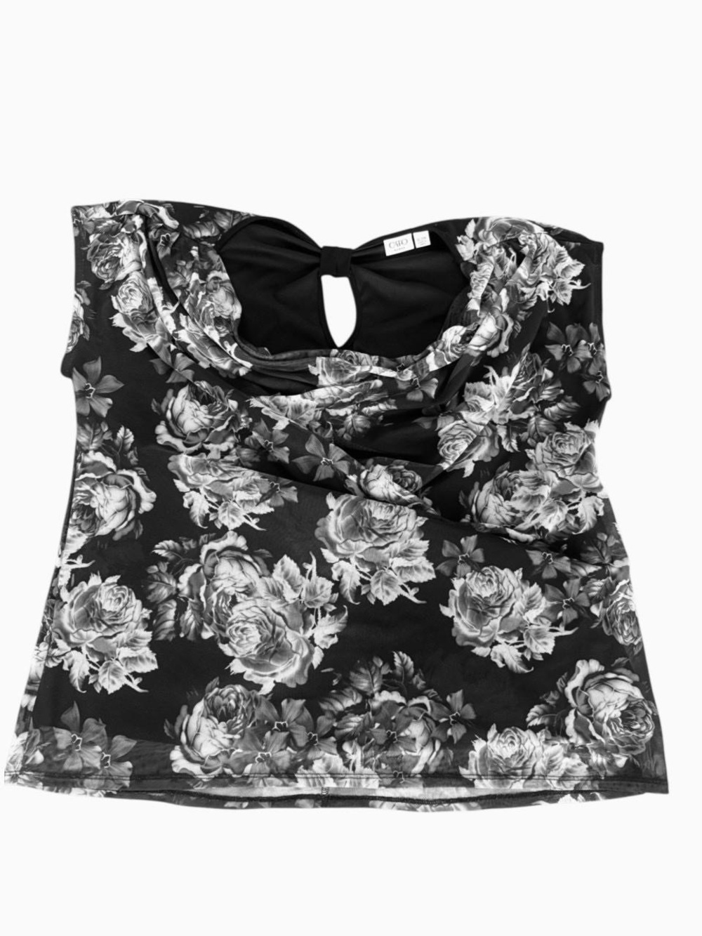 Cato Woman Plus Size 22/24W Black & White Floral Cowl Neck Mesh Layered Tank Top